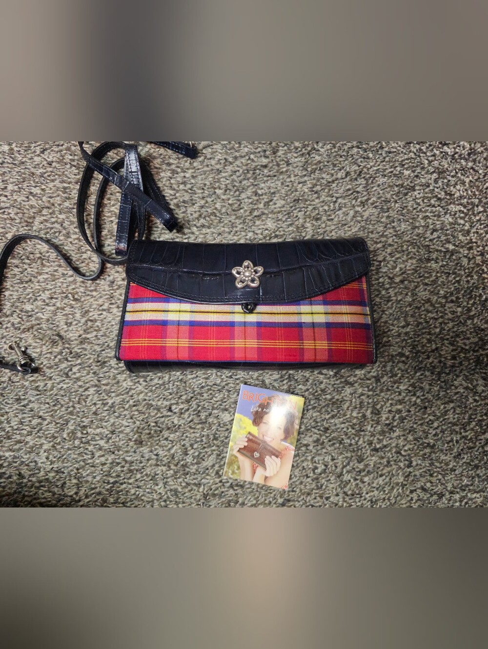 Vintage Brighton Plaid and Black Crossbody Bag